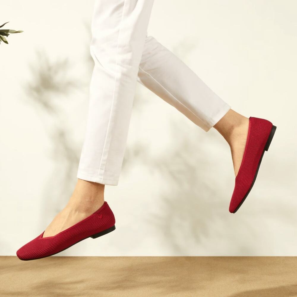 Women's Red Knit Ballet Flats - Comfortable Everyday Loafers